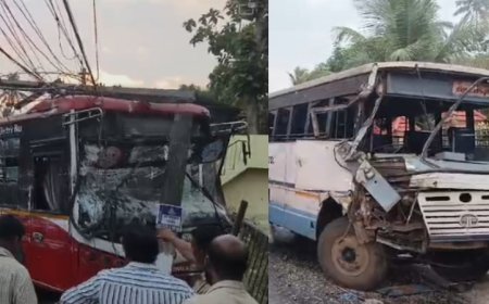 വിഴിഞ്ഞത്ത് കെഎസ്ആർടിസി ബസുകൾ കൂട്ടിയിടിച്ച് അപകടം.
