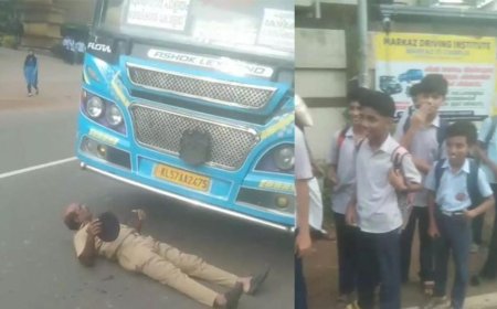വിദ്യാർത്ഥികളെ കയറ്റിയില്ല; ബസ്സിനു മുന്നിൽ കിടന്ന് ഹോം ഗാർഡ്.