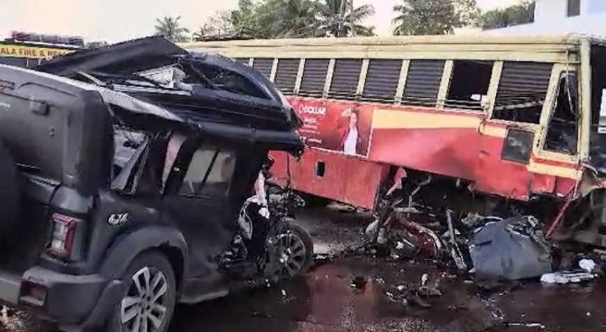 കെഎസ്ആര്‍ടിസി ബസും, ഥാര്‍ ജീപ്പും കൂട്ടിയിടിച്ചുണ്ടായ അപകടത്തില്‍ മൂന്ന് പേര്‍ മരിച്ചു.