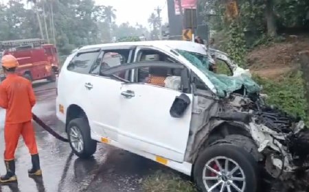 ശബരിമല തീർഥാടകർ സഞ്ചരിച്ചിരുന്ന വാഹനം ലോറിയുമായി കൂട്ടിയിടിച്ച് ഒരാൾ മരിച്ചു. 2 പേർക്ക് ഗുരുതരമായി പരുക്കേറ്റു.