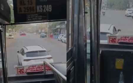 ബസ്സിന് മുന്നിൽ കാറോടിച്ച് മാർഗ്ഗ തടസ്സം സൃഷ്ടിച്ച യുവാവിന്റെ ലൈസൻസ് സസ്പെൻഡ് ചെയ്തു