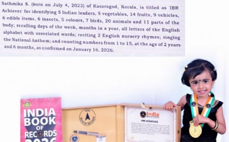 ഇന്ത്യ ബുക്ക് ഓഫ് റിക്കാഡ്സിൽ ഇടം നേടി രണ്ടര വയസ്സുകാരി