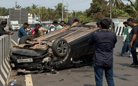 നീലേശ്വരം മേൽപാലത്തിൽ കാർ തല കീഴായി മറിഞ്ഞു; മൂന്ന് പേർക്ക് പരിക്ക്