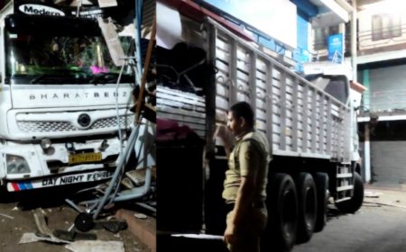 പാലക്കുന്നിൽ നിയന്ത്രണം വിട്ട ലോറി ഡിവൈഡറിൽ ഇടിച്ചു കയറി; ഡ്രൈവർക്ക് പരിക്കു പറ്റി