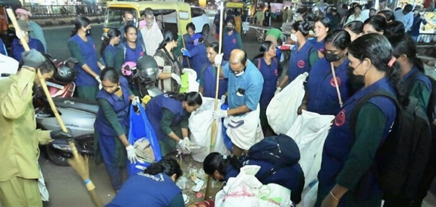 വിഷു വിപണിക്ക് പിന്നാല നഗര ശുചീകരണം; മാതൃകയായി ചെയർമാനും സംഘവും