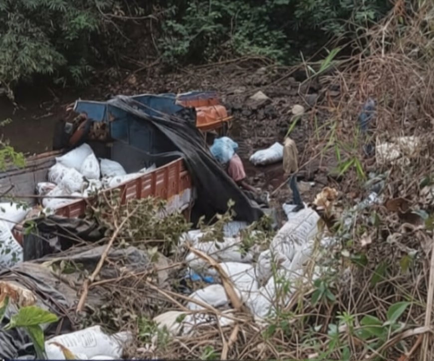 പരപ്പച്ചാലിൽ നിയന്ത്രണം വിട്ട ലോറി പുഴയിലേക്കു മറിഞ്ഞു