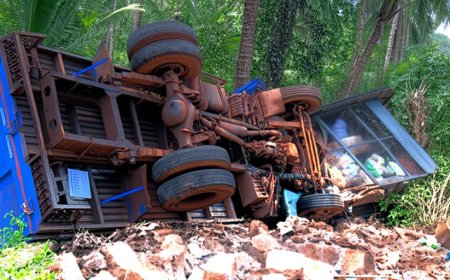പന്നിത്തടത്ത് ചെങ്കല്‍ കയറ്റി വന്ന ലോറി നിയന്ത്രണം വിട്ട് അപകടത്തില്‍പ്പെട്ടു