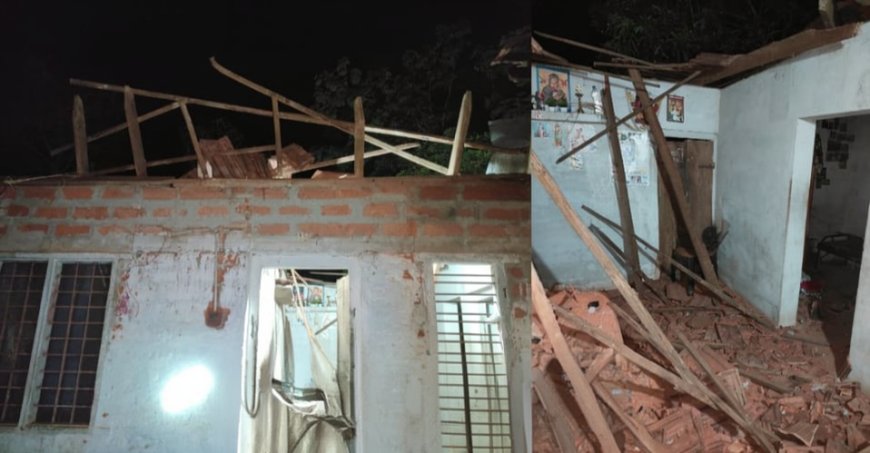 വീട് തകർന്നു വീണു; കുടുംബം പരിക്കേൽക്കാതെ രക്ഷപ്പെട്ടു
