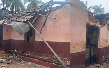 അതിശക്തമായ കാലവർഷം: മേൽപ്പറമ്പ് കീഴൂരിൽ വീട് തകർന്നു; കിടപ്പുരോഗിയുൾപ്പെടെ അഞ്ചംഗ കുടുംബം അത്ഭുതകരമായി രക്ഷപ്പെട്ടു