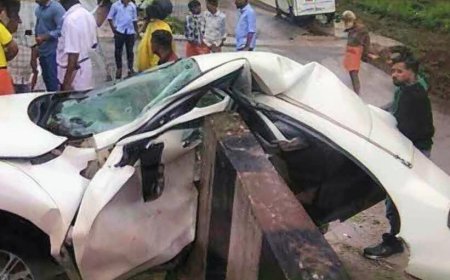 പൊയിനാച്ചിയിൽ നിയന്ത്രണം വിട്ട കാർ ഡിവൈഡറിൽ ഇടിച്ചു; ബസ് കാത്തുനിന്നവർക്കും യാത്രികർക്കും പരിക്ക്